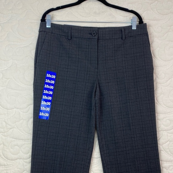 NEW Hilary Radley Gray Plaid Dress Pants Straight Leg Trousers - Picture 1 of 13